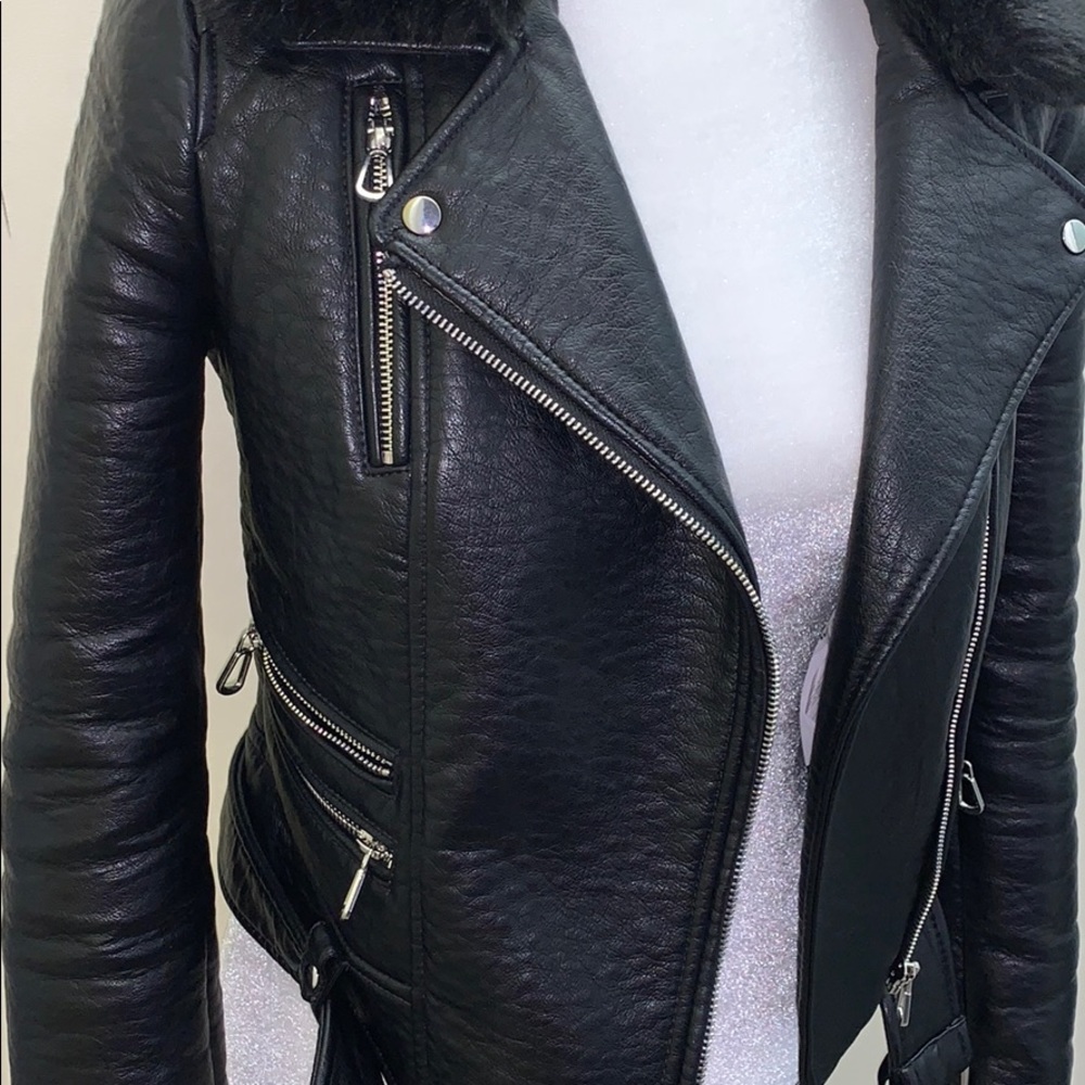Zara Pu leather biker moto detachable fur collar - Picture 6 of 8